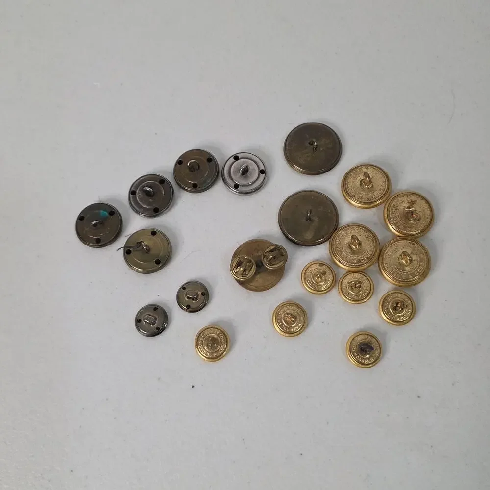 Lot of Vintage Military Style Metal Buttons Gold Tone Eagle Crest Shank Buttons